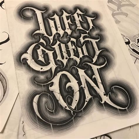 Script Elegant, flowing letters, often seen in cursive. . Custom tattoo lettering wicked gangster lettering styles